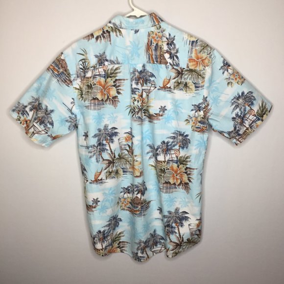 David Taylor Hawaiian Aloha Shirt Mens M Blue Button Down Outrigger Hibiscus - Picture 5 of 7